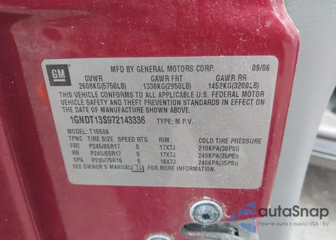 2007 Chevrolet Trailblazer Ls из США, поврежденный, VIN 1GNDT13S972143336